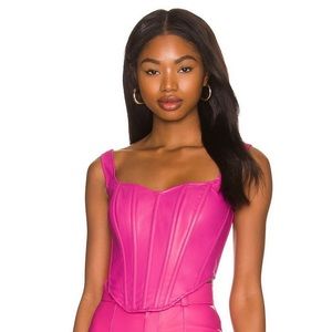 Bardot Vegan Leather Corset Bustier in Hot Pink, size 6